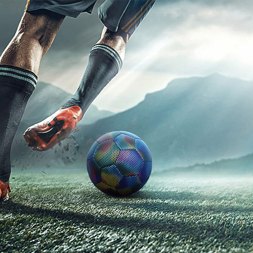 SIBOMTEX - Pallone da calcio riflettente con luce notturna, per allenamento al chiuso e all'aperto