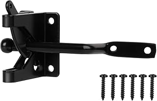 JIAHOO Self-Locking Gate Latch,Automatic Gravity Lever Latch for Wooden Fence Post Mount, Door Latch for Secure Pool,Garden,Shed,Black Powder Coated for Rust Resistance