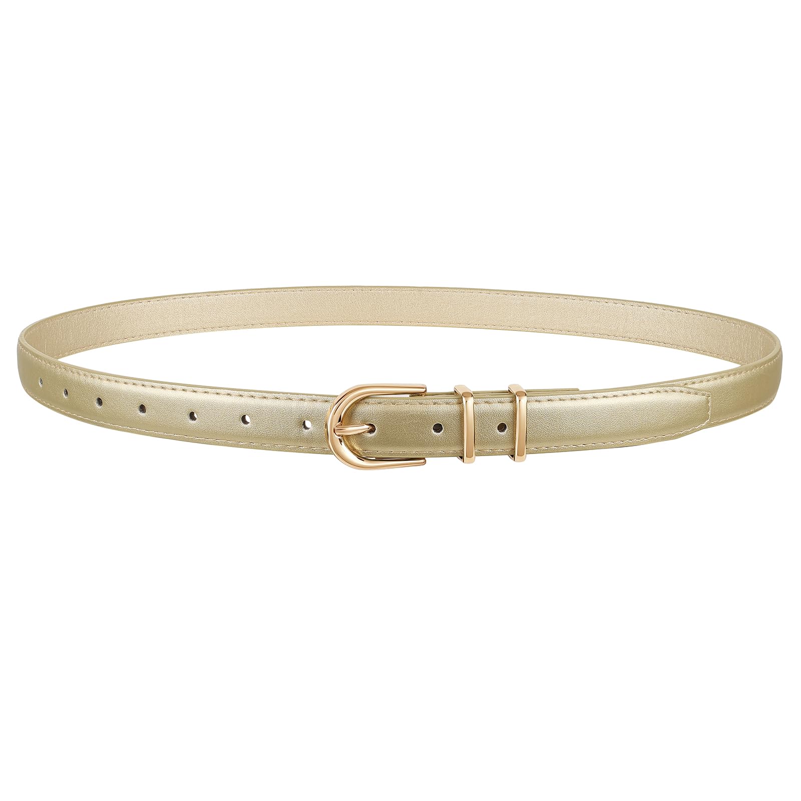 JASGOOD Women Skinny Leather Belt for Jeans Pants Fashion Ladies Thin Belt for Dress with Gold Single Prong Buckle