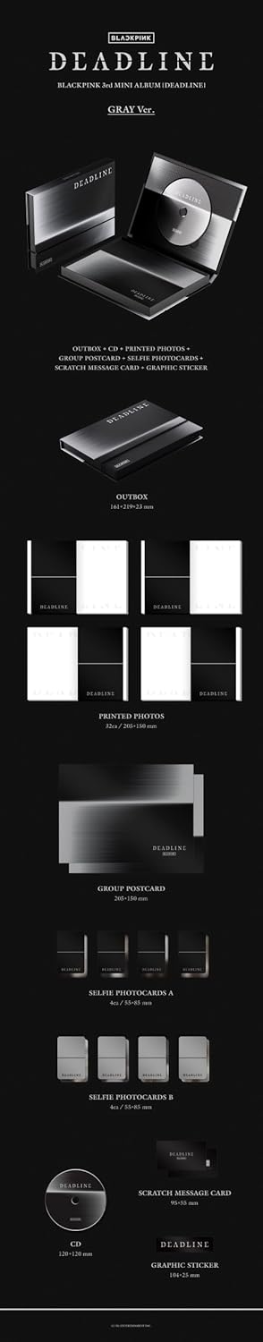 (POB) BLACK-PINK Deadline Album 4p Set (3photobooks+1Digipack) (3.Black+Pink+Gray+Silver-Lisa)