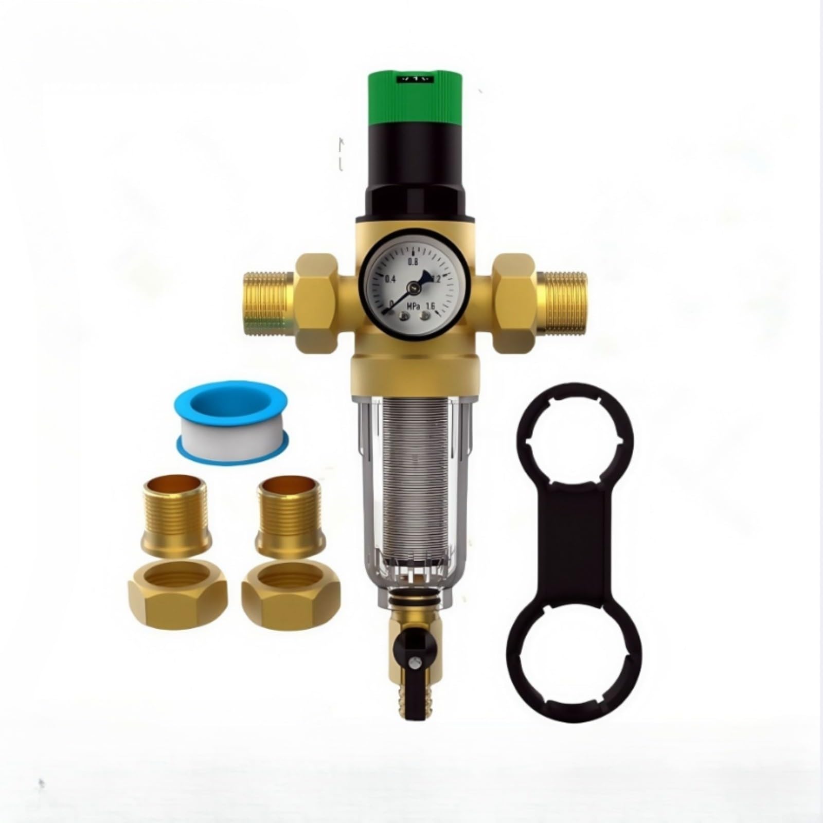 Regolatore di pressione, filtro dell'acqua con manometro, riutilizzabile, filtro grosso in acciaio inox 316, maglia 40, per tubi da 1/2 3/4 1 pollici, da -10 a 70 gradi (3/4 pollici)
