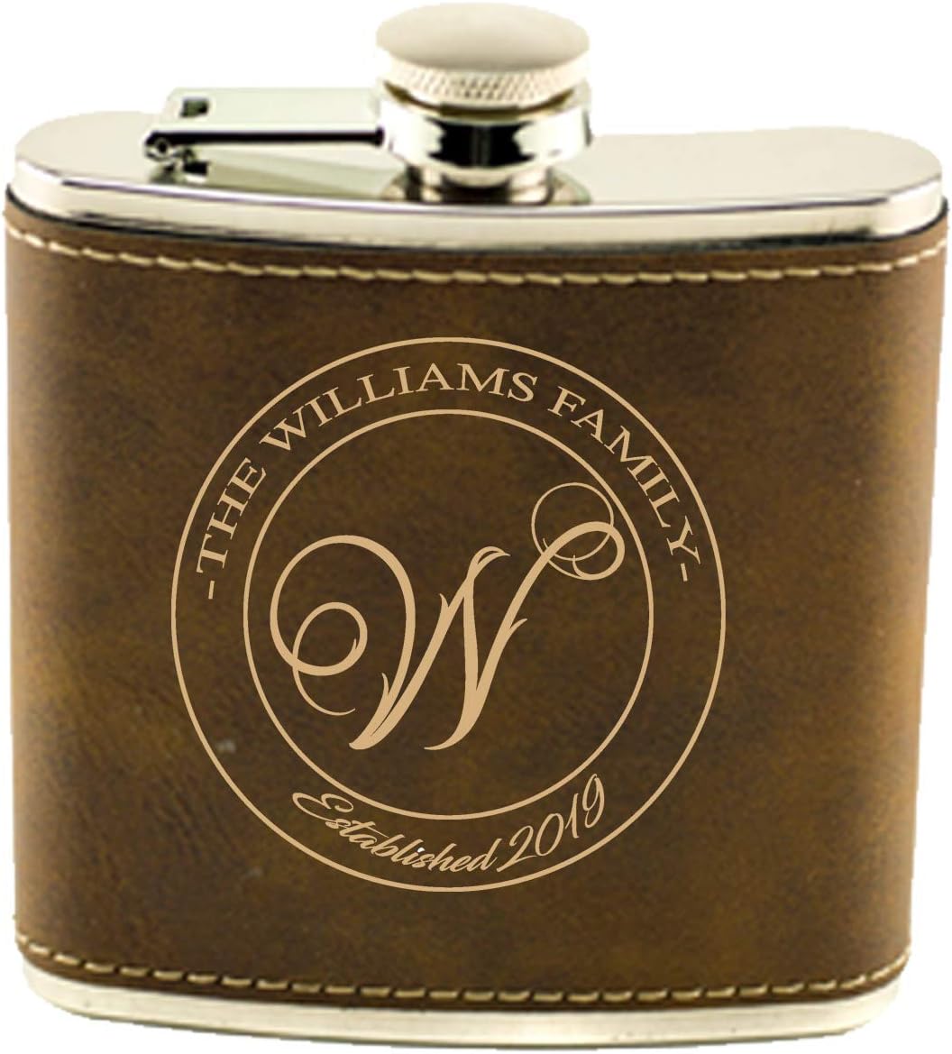 Personalized Flask Leatherette 6oz. – Groomsmen Gift - WillRound Design (Brown)