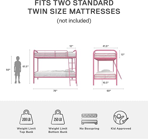 Miniatura 2 de DHP - Litera con cama individual arriba y matrimonial abajo, con armazón de metal y escalera