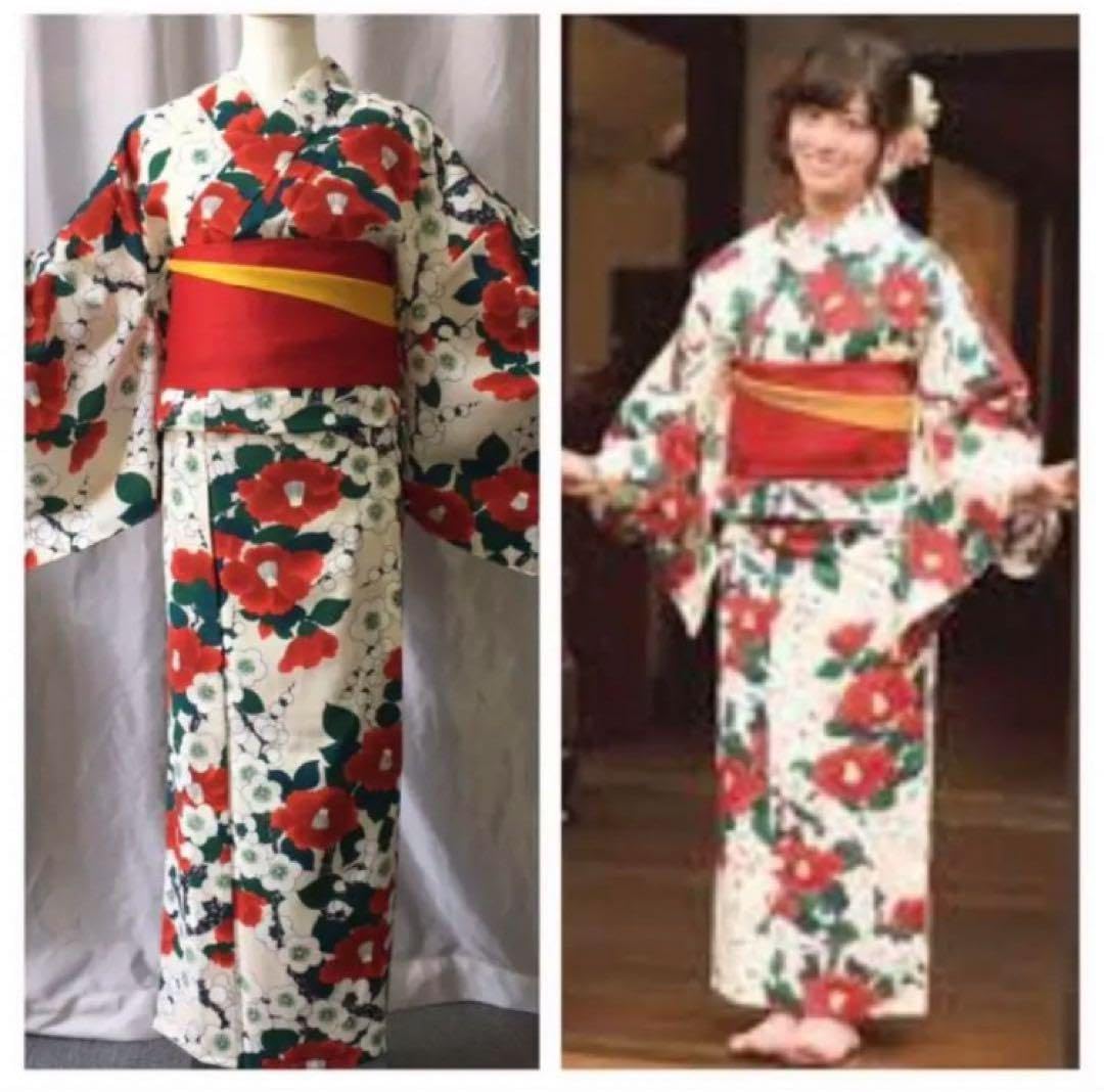 Amazon.co.jp: ふりふ 橋本環奈ちゃん着用同柄 岡重浴衣 梅椿/ベージュ  