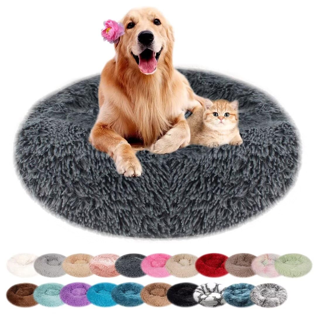 Letto per Cani Rotondo Peluche Cuccia per Gatti Lavabile da Interno Cuccia Cane per Cani di Piccola Media Grande Cuscino per Cani con Fondo Antiscivolo Grigio Scuro 100cm