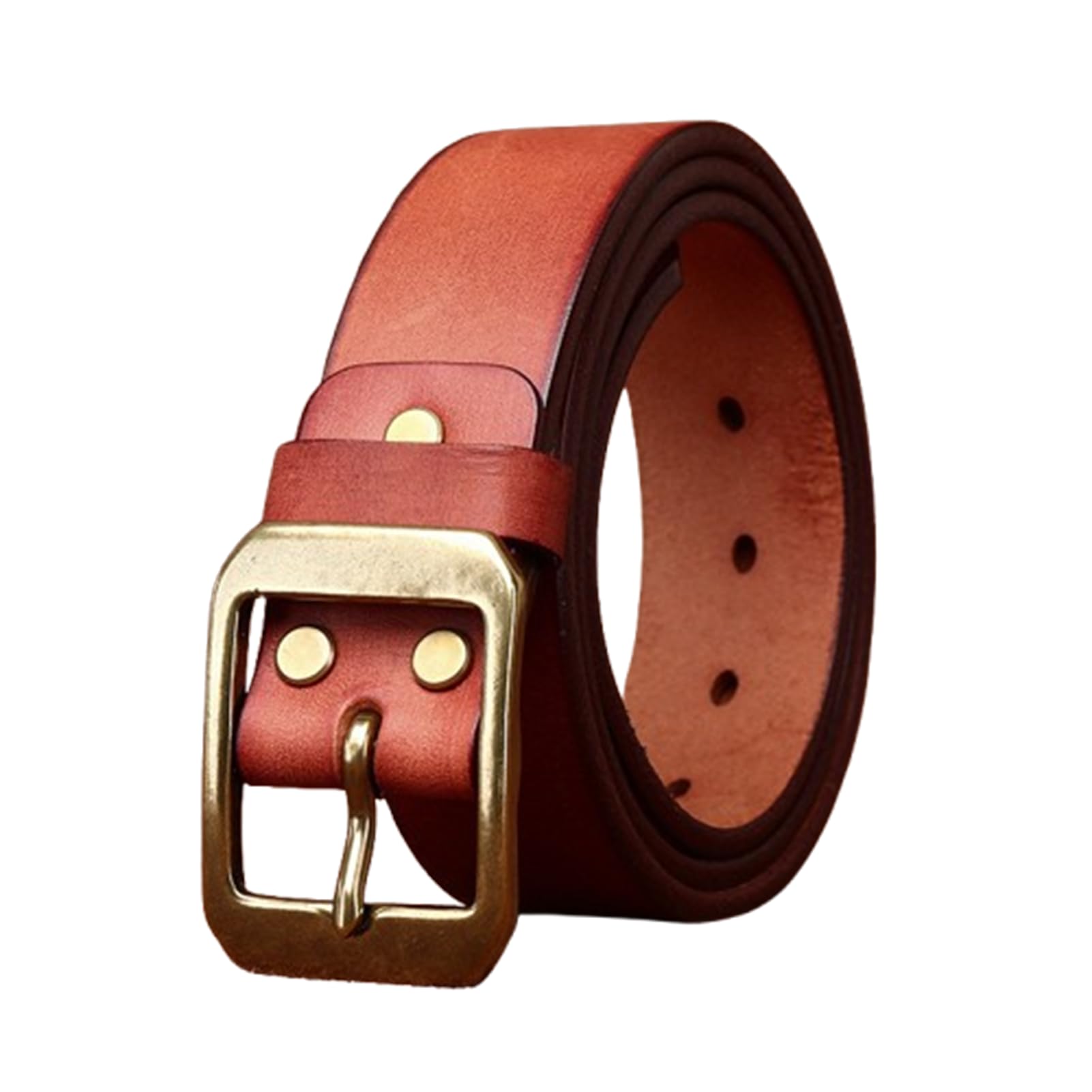 Gewaschener Vintage Mattierter Ledergürtel,3,5cm Breit 5mm Dick, Handgemachter Riemen Aus Vollnarbenleder Mit Massiver Messingschnalle Dornschließe(110cm/43, Reddish Brown)