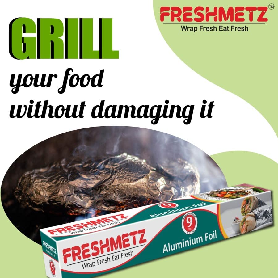 Freshmetz Aluminium Foil 9 Meter Roll | 11 Micron Food Grade Silver Foil Paper | Pack of 4 | Ideal for Tiffin Packing, Cooking, Baking & Food Storage 4