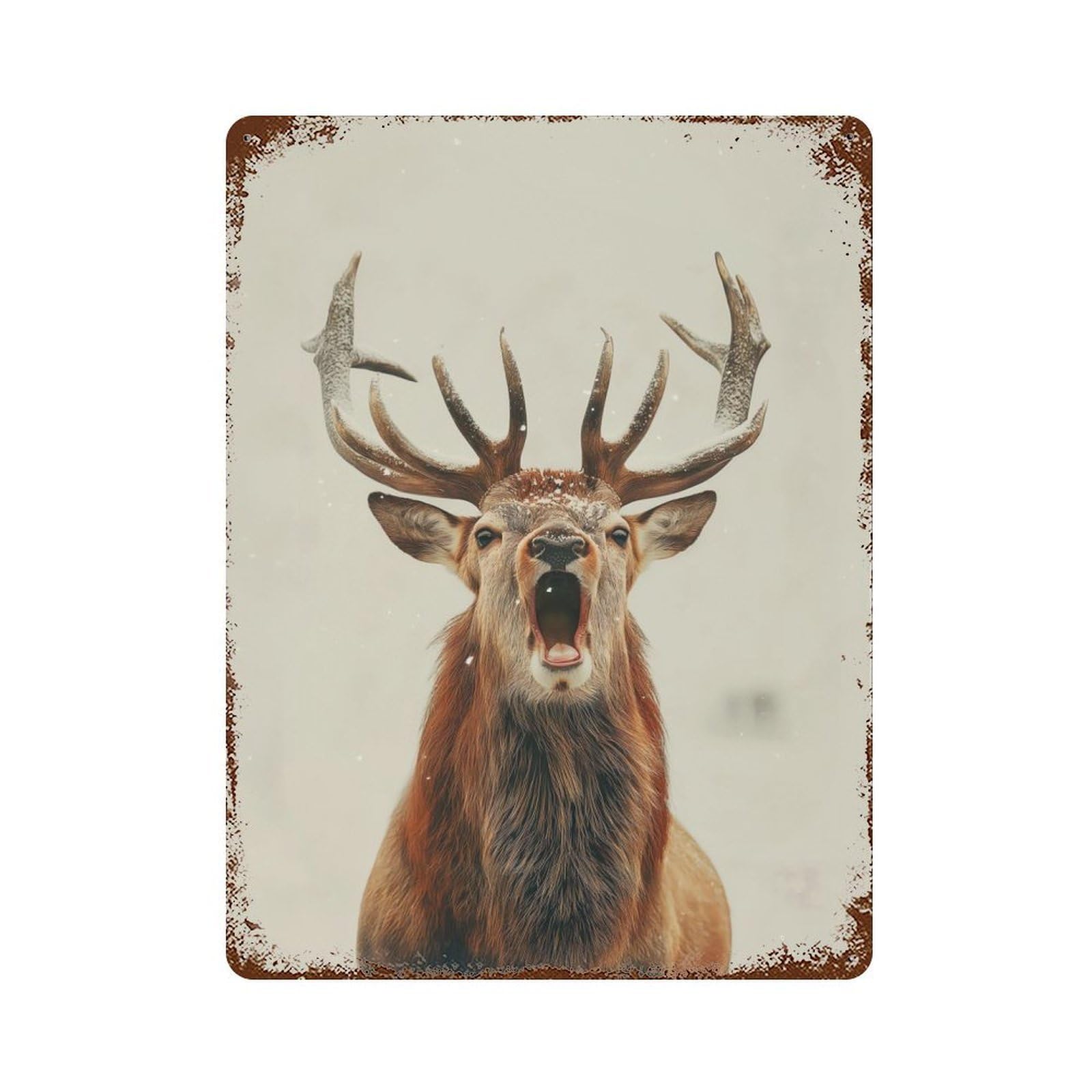 Rustic Tin Plaque Red Deer in Winter 15.7"x11.8", Retro Wall Decor for Shed, Workshop And Garage Wall Decor