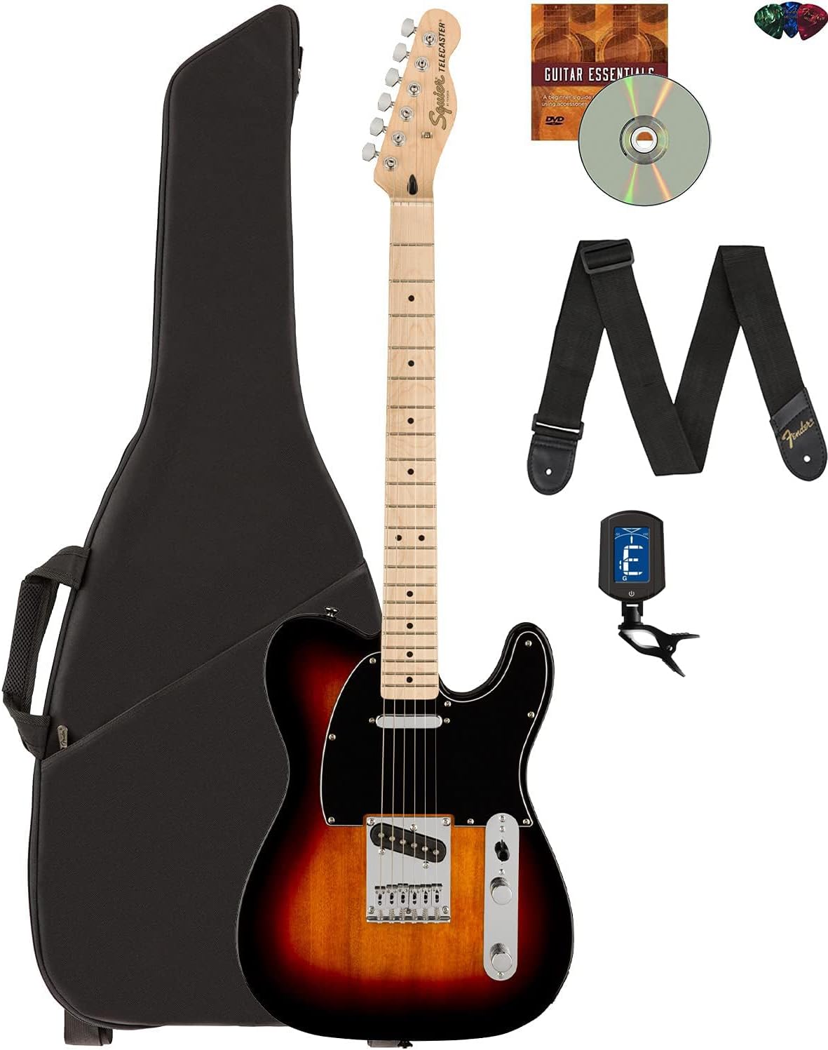 Fender Affinity Series Telecaster - 3 Color Sunburst Bundle with Gig Bag, Tuner, Strap, Picks, and Austin Bazaar Instructional DVD