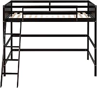 Vista 4 de SOFTSEA Cama tipo loft de tamaño individual con escalera, cama alta de madera tamaño individual con barandilla para niños, adolescentes y jóvenes