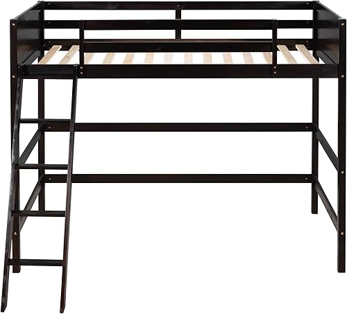Miniatura 4 de SOFTSEA Cama tipo loft de tamaño individual con escalera, cama alta de madera tamaño individual con barandilla para niños, adolescentes y jóvenes,