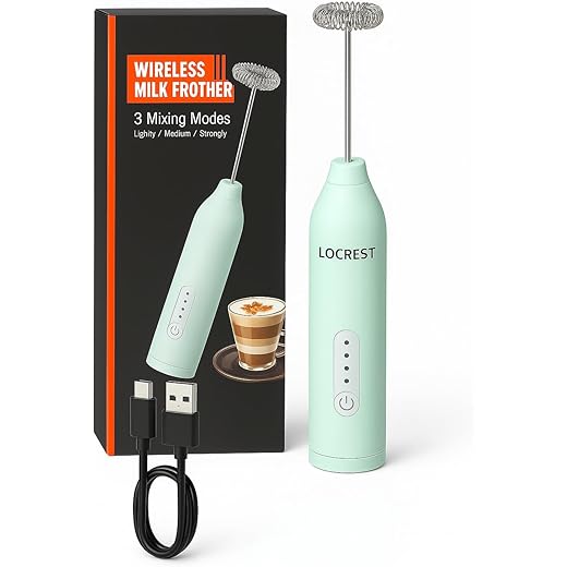 Wireless Milk Frother | 3-Speed Handheld Coffee Frother with USB Type-C Rechargeable 304 Stainless Steel Whisk - Portable Electric Foam Maker for Latte, Cappuccino, Hot Chocolate, Matcha