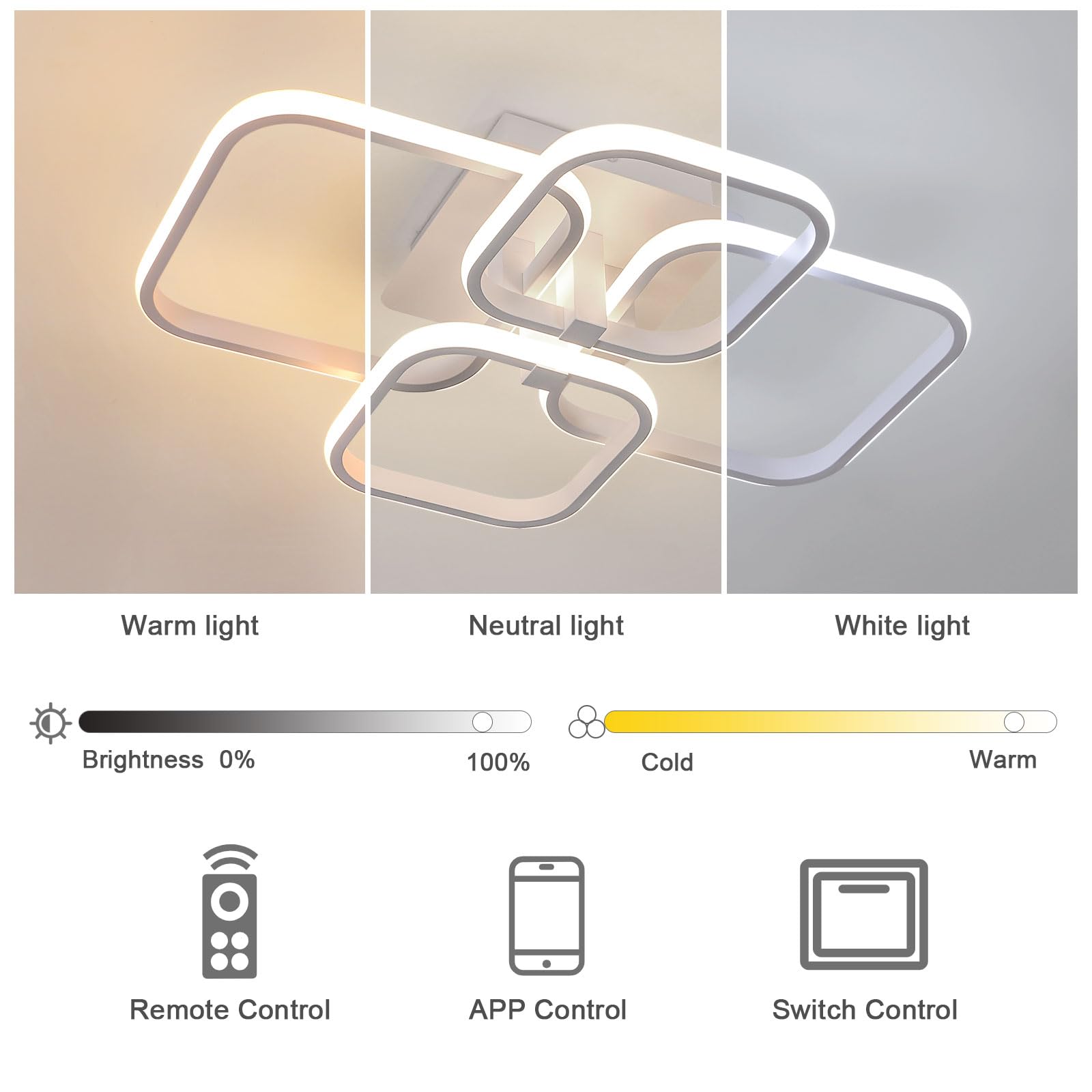 Tealight Plafoniera LED Dimmerabile, Lampada da Soffitto Moderna 48W 5400LM, Lampadario LED Regolabile 3000K-6500K per Soggiorno, Camera da Letto