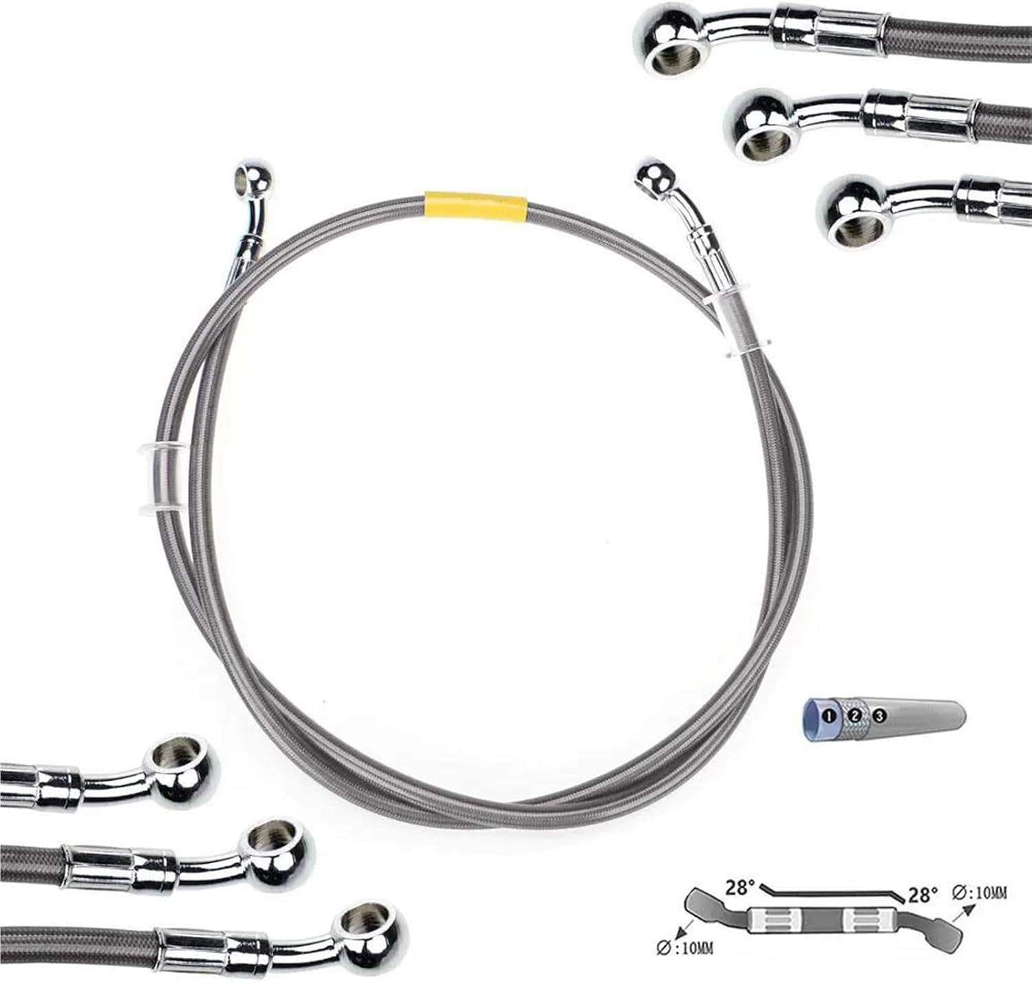Motorcycle Brake Clutch Line For Suzuki For Kawasaki For Yamaha 400Mm-2200Mm Motorcycle Brake Hose Hydraulic Line Cable 10Mm 28° Banjo Pipe Braided Oil