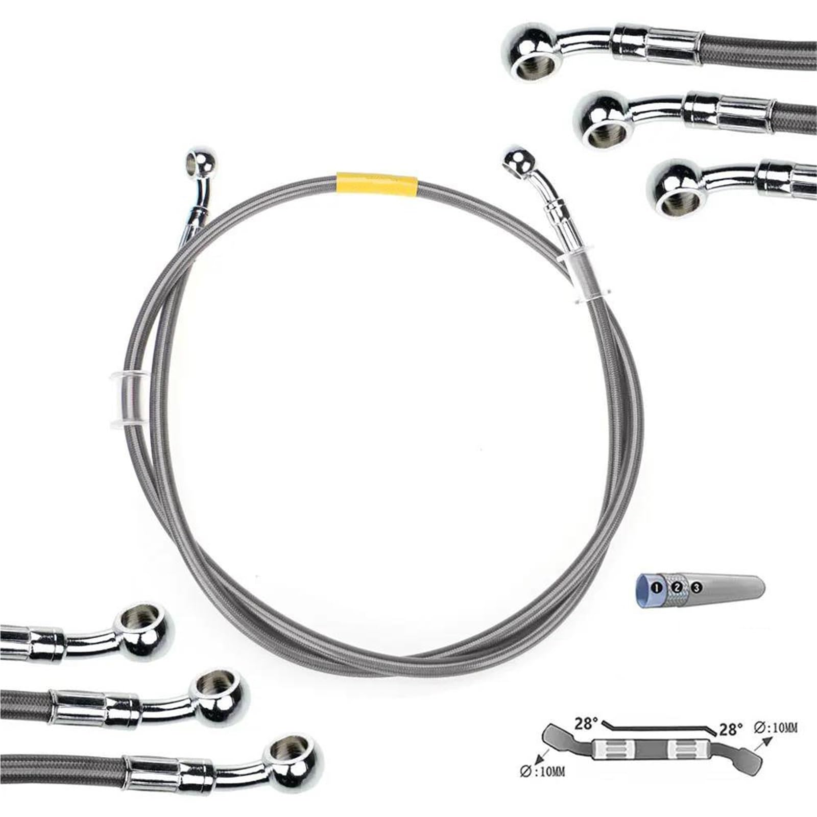 Flexible Frein hydraulique pour Suzuki pour Kawasaki pour Y-AMAHA Durite De Frein Hydraulique pour Moto (400 Mm - 2200 Mm), Raccord Banjo 10 À 28°, Flexible Tressé(150cm)