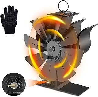 Log Burner Fan Silent Upgrade 8 Blades Mini Heat Powered Stove Fan for Wood Log Burning Fireplace Stove Fire Fan with Integrated Thermometer Eco Fans Circulation Efficient Heat Distribution