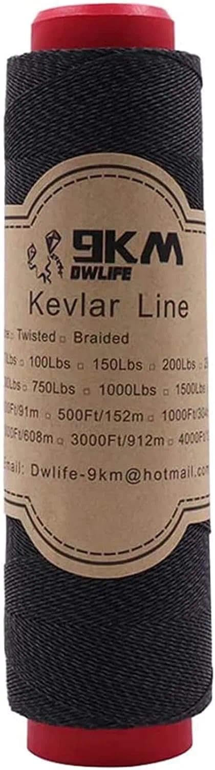 9KM DWLIFE Black Braided Kevlar Cord, 500-1500lb, Heavy Duty Huge Kite String, Model Rocket, Paracord, Fishing Assist Cord, Camping, Hiking, Outdoor Survival Rope