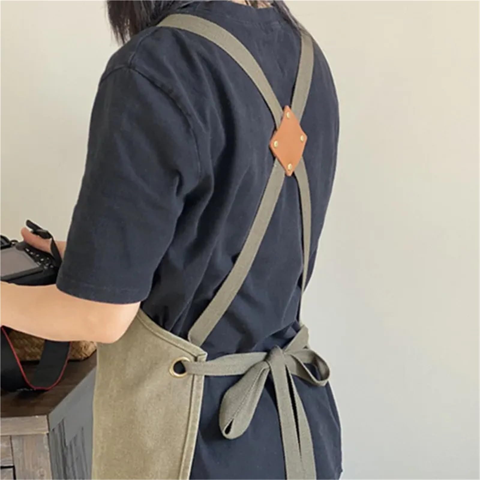 Delantal de lona con espalda cruzada for cafetería, barista, barman, pastelero, chef, restaurante, uniforme, florista, jardinero, pintor, tatuador, ropa trabajo para Soldadura, Herrero