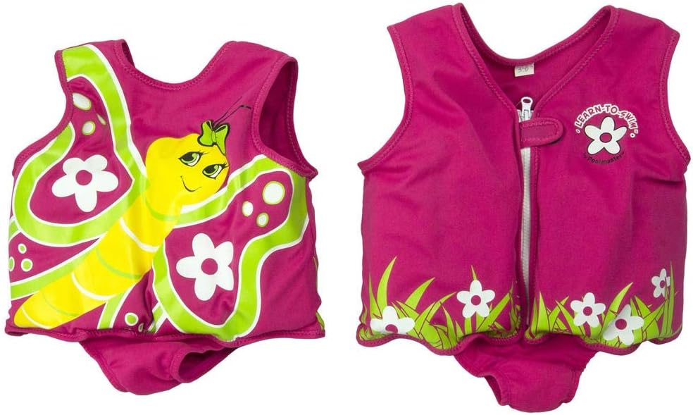 Pink and Yellow Butterfly with Flowers Unisex Toddler Swim Vest Ages 1-3