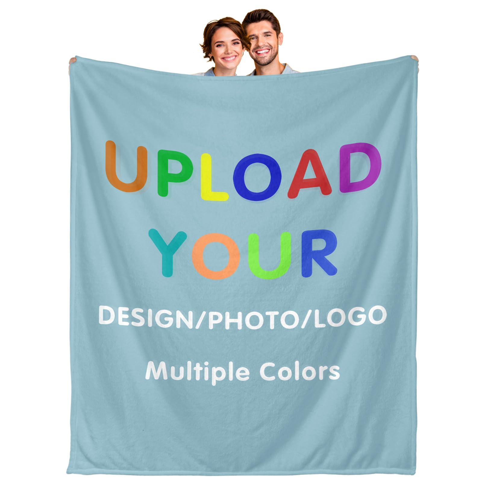 Ship Next Day, Custom Blanket with Your Design Text Logo Picture - Printed in USA, Personalized Flannel Blanket Bulk for Business Team Company