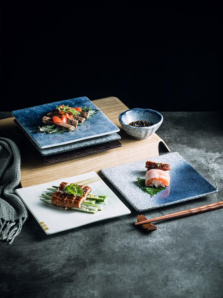 Platos Llanos platear De Cerámica Japonés, platear plana, platear De Barbacoa, platear Creativo Cuadrado De Sushi, Vajilla, platear De Cena Platos de Ensalada(D)