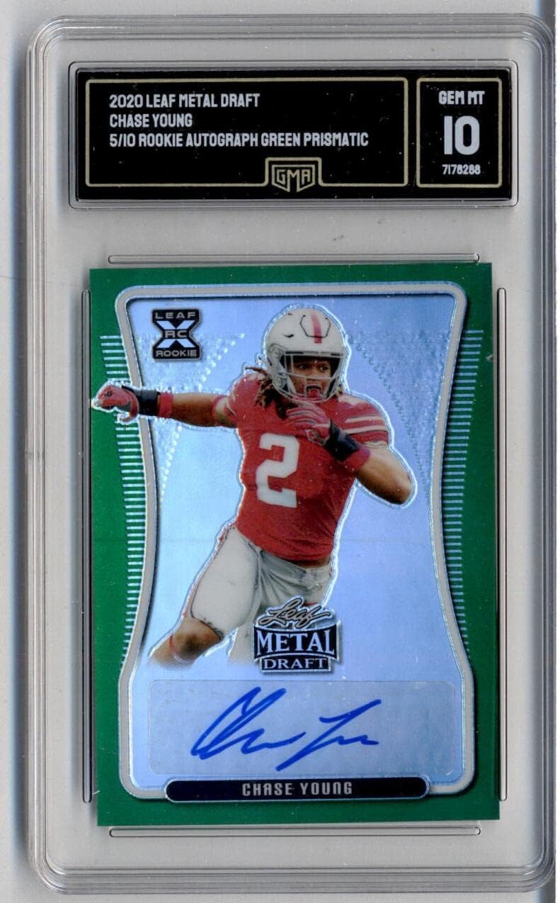2020 Leaf Metal Draft Autograph #BA-CY1 Chase Young RC Rookie AUTO 5/10 Football Trading Card Graded (GMA 10 GEM MINT) Washington Commanders