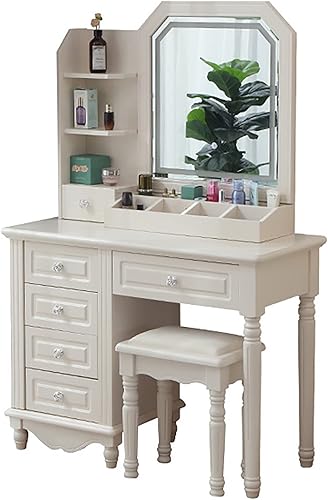ARHAMS Juego de tocador, escritorio de maquillaje con espejo LED ajustable, tocador blanco con taburete y 5 cajones, para dormitorio del hogar disponible en Yaxa Colombia