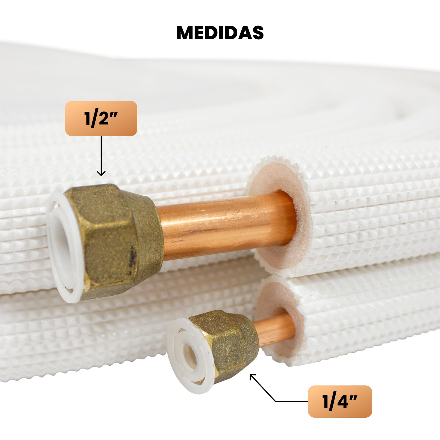 Kit Instalacion Aire Acondicionado Bitubo Tubo de Cobre Aislado Acodado 5 Metros Compresor Unidad Exterior Tuberias Aire Split con Desague y Accesorios de Instalacion (1/4" - 1/2" 5MTS)
