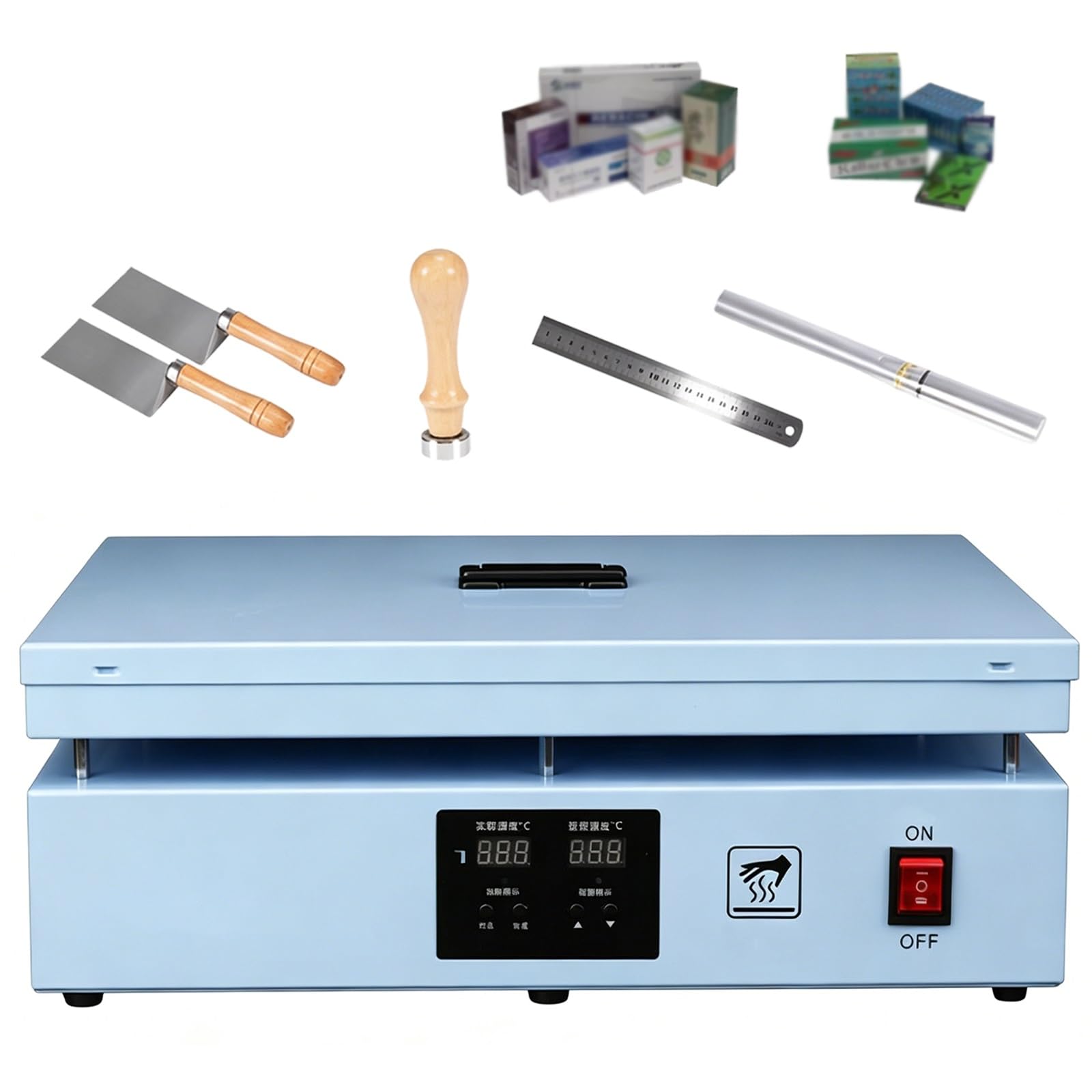 Máquina de sellado térmico de 1200 W, máquina de embalaje de celofán, envoltura manual con borde envuelto aislado y cubierta antipolvo, rollo de envoltura retráctil for embalaje | Máquina de sellado térmico de 1200 W(Blue)