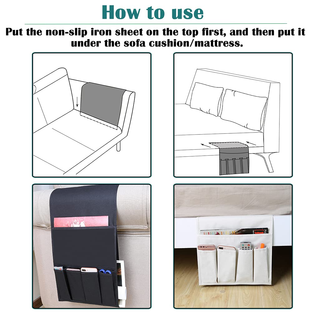 Tohoee Divani Organizzatore Bracciolo Telecomando Portaoggetti Antiscivolo Pieghevole Tasca con 5 Tasche 1 Borsa per Telefoni Libri Riviste Comodino Organizer - Aggiornato Grandi Ispessimento