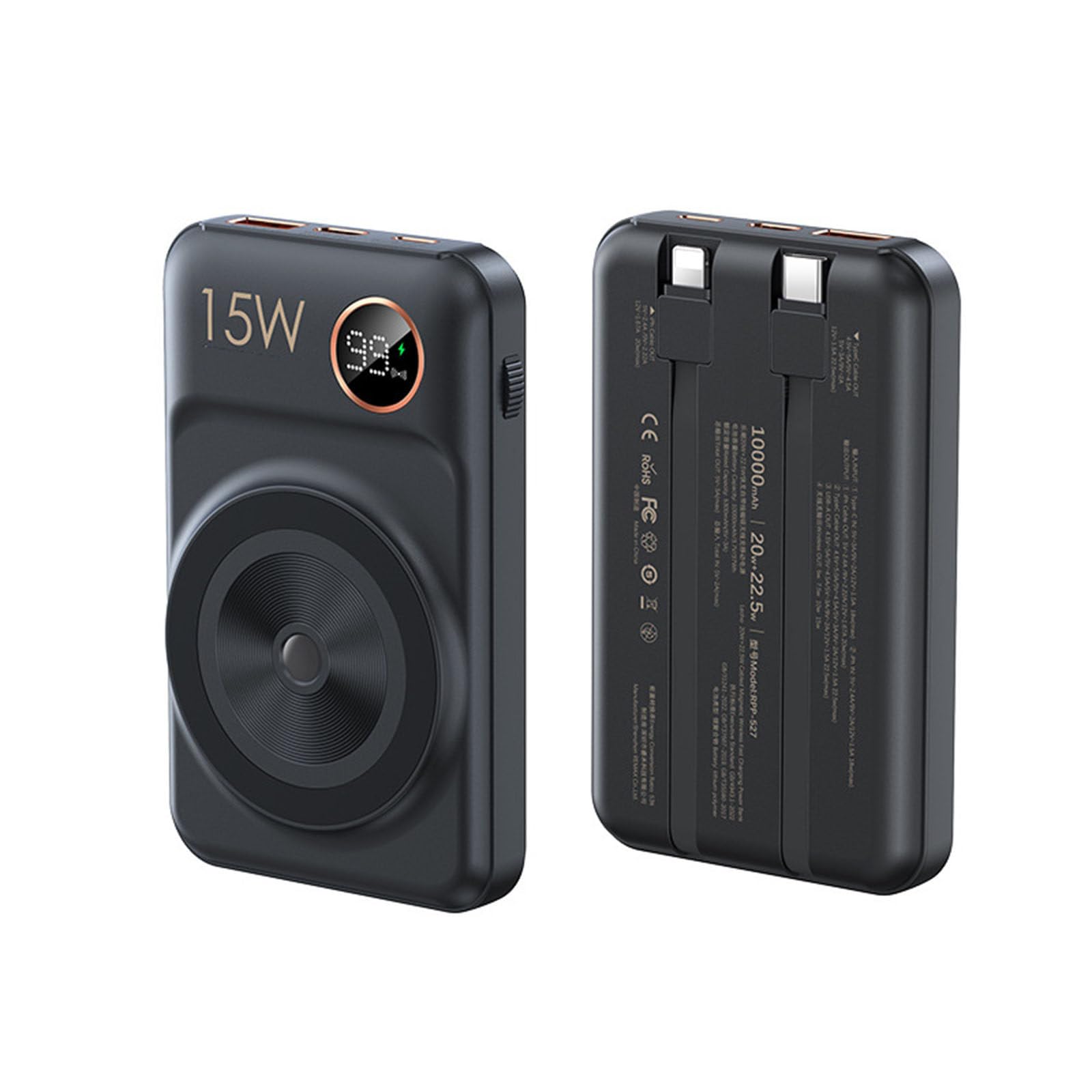 Batterie externe 10000Mah 20W + 22.5W, charge rapide, fil intégré, charge magnétique sans fil, Protection de sécurité Multiple, alimentation électrique Mobile,D