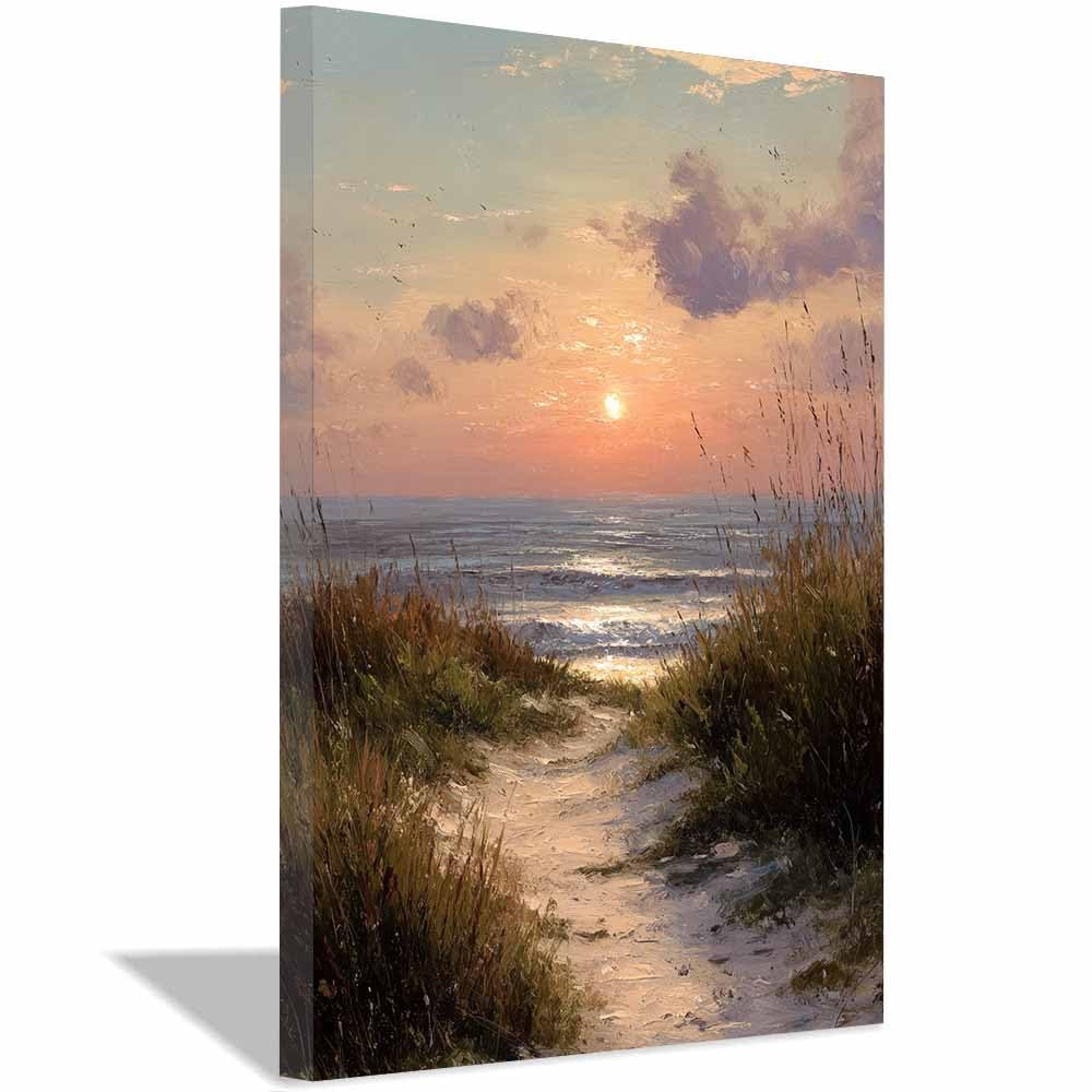 HOQIU Natural scenery wall art Dunes Path Sunset Views decorative painting, wall art, for Living Room Bathroom Bedroom Kitchen Decoration.(Multicolor)-30x40cm Framed