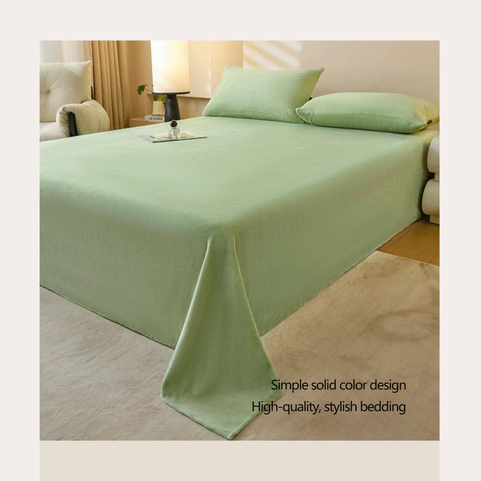 Winter Flanell Bettlaken 120x230cm bis 245x270cm Flauschige Warme Samt Betttuch Cashmere Touch Laken ohne Gummizug(Green A,245x250cm+48x74cm x2)