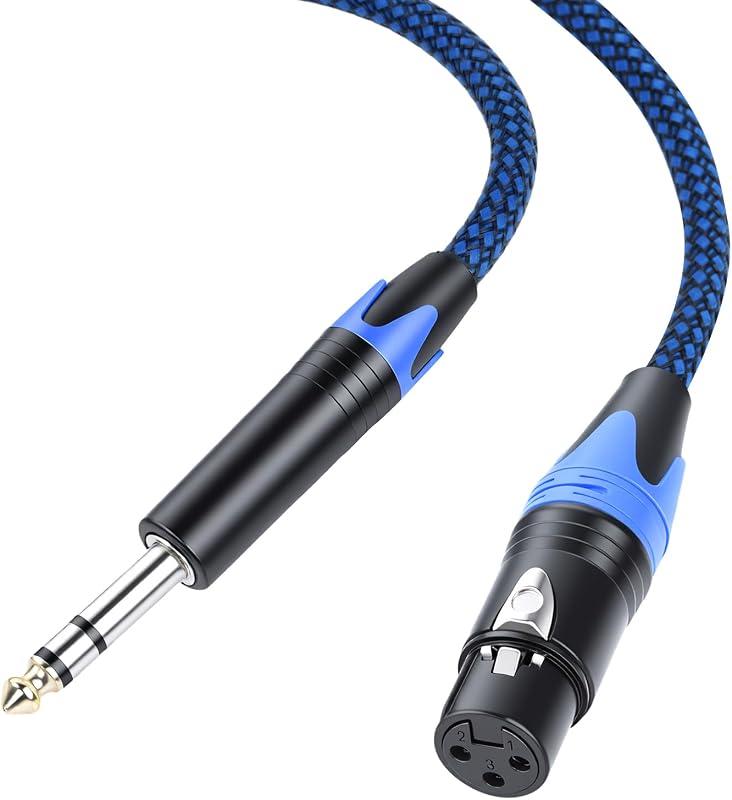 OTraki Microphone Cables 6.35mm (1/4 Inch) TRS to 3-pin XLR Cord-0.98ft | Blue Microphone Cord XLR Female to 1/4 Inch, Nylon Braided 3 Pin Female to 6.35mm TRS Cable for Dynamic Microphone, 2 Pack