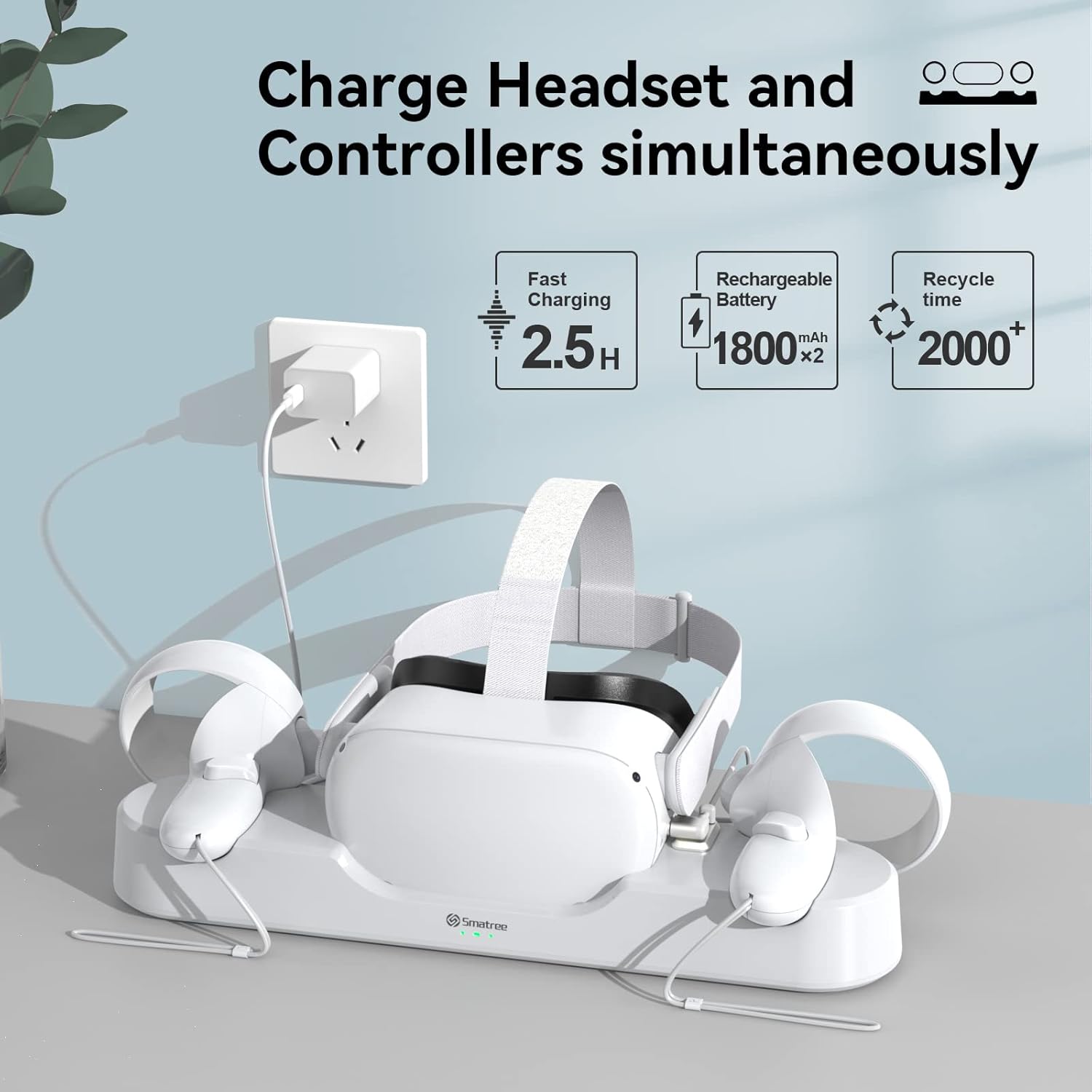 Smatree Charging Dock for Quest 2, Support Elite Strap with Battery, VR Charging Station for Occlusion Quest, 2 Rechargeable Batteries, Headset and Controller Stand, 20W PD Charger