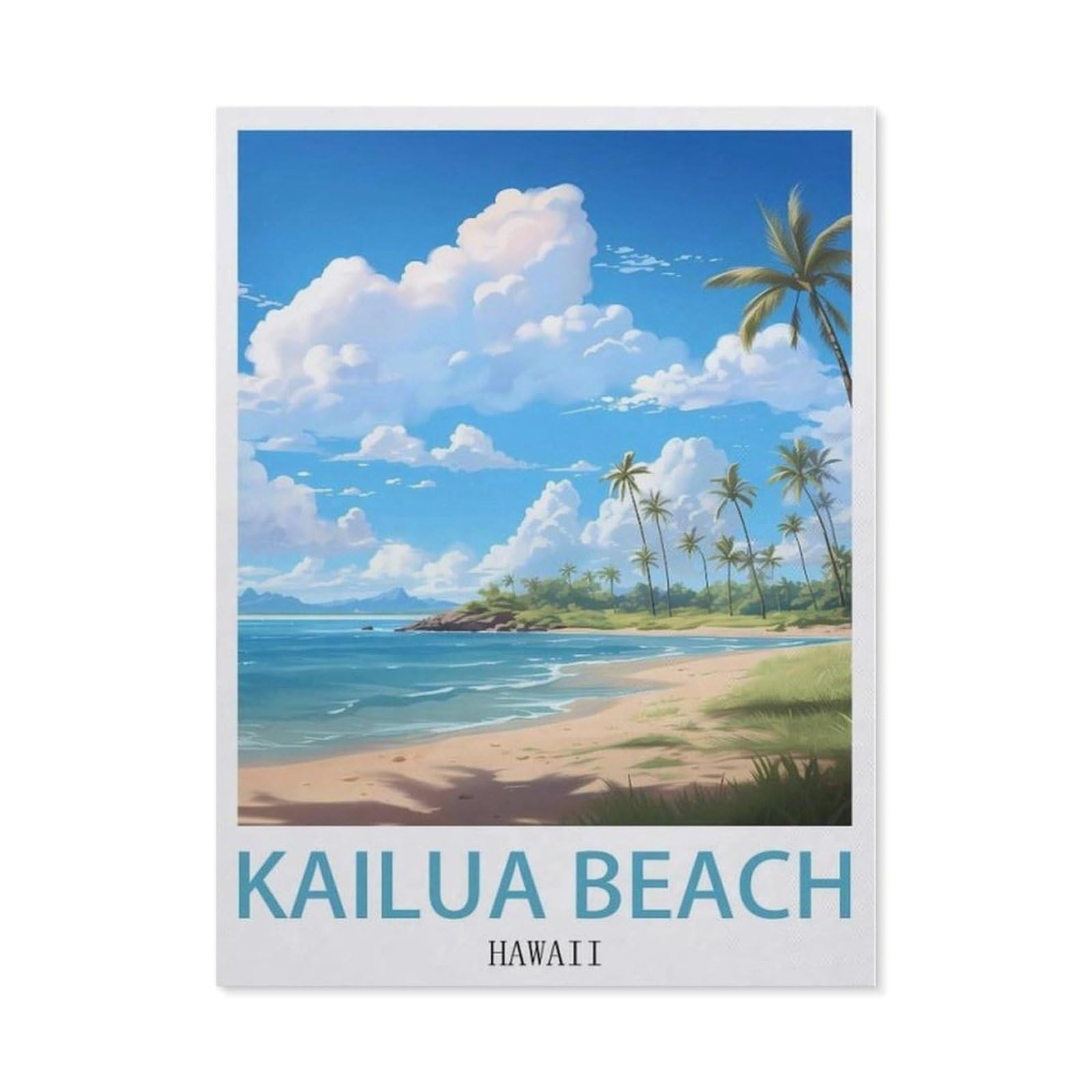 Beayodkp （30 X 40 Cm/11.81 X 15.74 Inches） 5D Diy Full Round Drill Diamond Painting，Kailua Beach Hawaii Vintage Travel Posters，Embroidery Full Round Diamond Cross Stitch Rhinestone Mosaic Decor Gift-Ce11