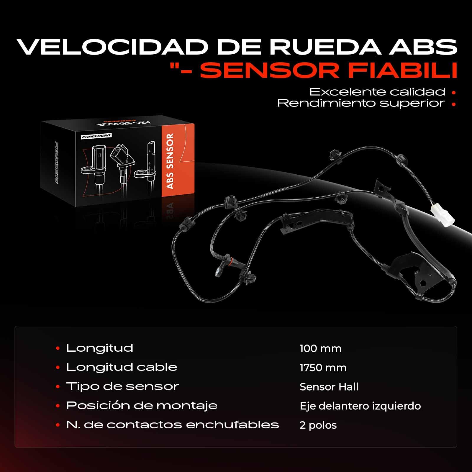 Frankberg Sensor de velocidad de ruedas Sensor ABS 2 Polos Compatible con H.i.l.u.x VIII Pick-up N1 Fortuner N15 N16 Replace# 107641,895430K060
