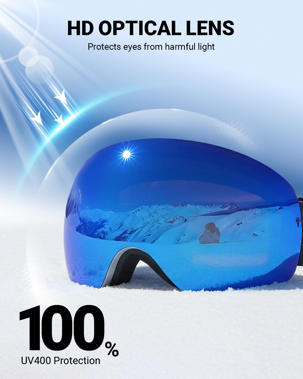 Meeloog Occhiali da sci – Senza cornice, OTG Snowboard, anti-appannamento, 100% protezione UV400, occhiali da neve per uomo e donna
