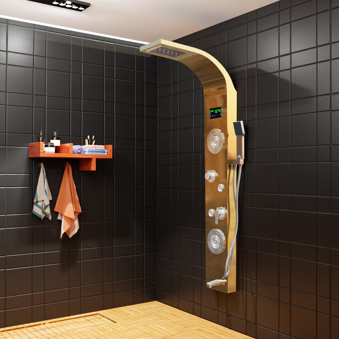 JOKSEEN Stainless Steel Shower Panel 6 in One With LED Display, Tower System, Rainfall Shower, Body Massage Spray, Handheld Shower, Temperature Display, Wall Mount Easy Connect Shower Panel Kit (B0CLYJXLT7) Amazon Price History, Amazon Price Tracker