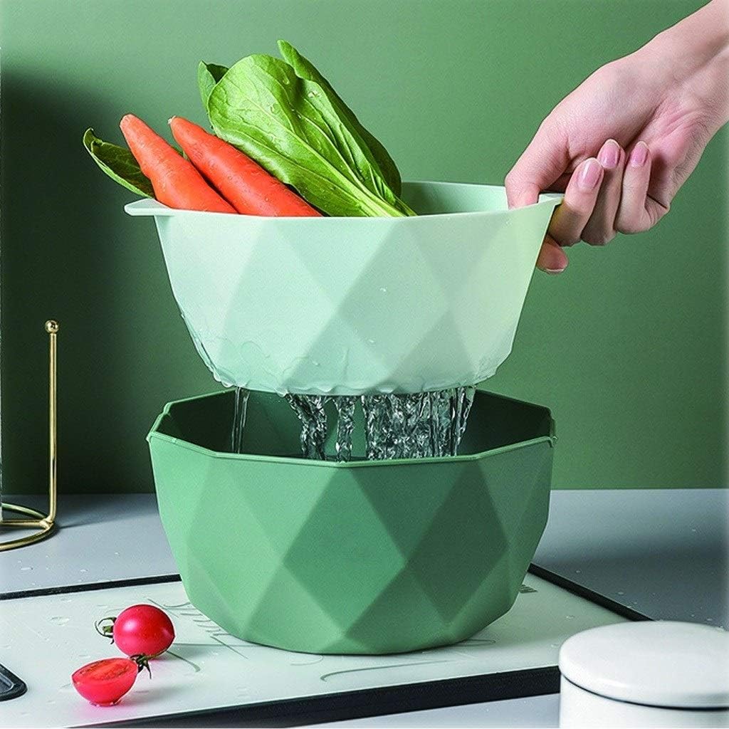 Double Layer Colander of Round Strainer Perfect for Draining Pasta Washing Vegetables and Fruits Kitchen Plastic Drain Bowl(Green)