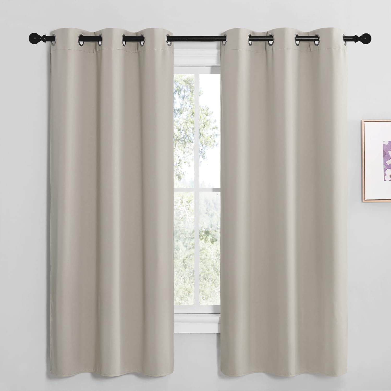 NICETOWN Kitchen Curtains for Decoration, Thermal Insulated Grommet Room Darkening Draperies/Panels for Laundry (Natural, 2 Panels, W42 x L68 inches) Natural 42"W x 68"L (Pack of 2)