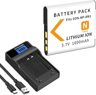 Batería NP-BN1 (1800mAh) y cargador LED USB compatible con Sony DSC-WX5 DSC-WX7 DSC-WX9 DSC-WX30 DSC-WX50 DSC-WX60 DSC-WX70 DSC-WX80 DSC-WX100 DSC-WX150 DSC-WX150 X200 DSC-WX220 DSC-W800 DSC-W830
