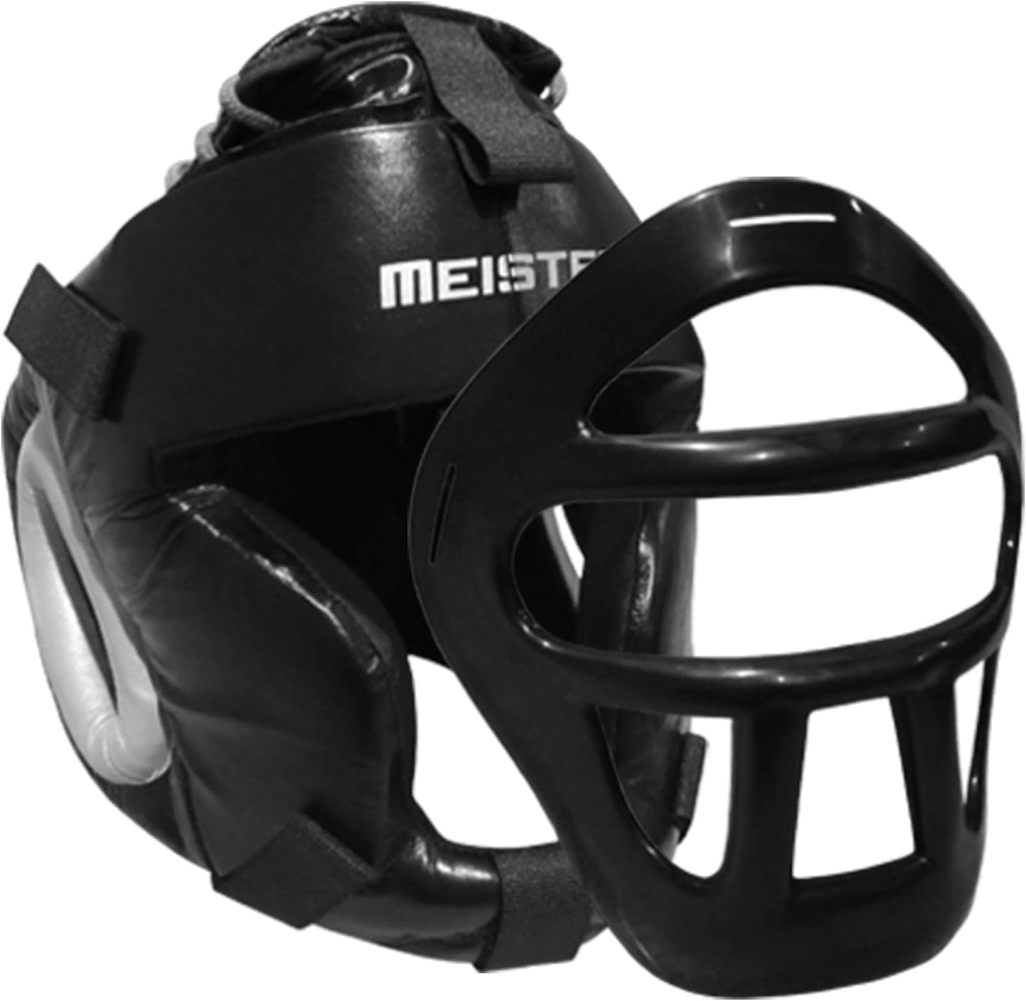 Meister Leather Head Guard w/Removable Face Mask for MMA & Boxing Headgear - Black