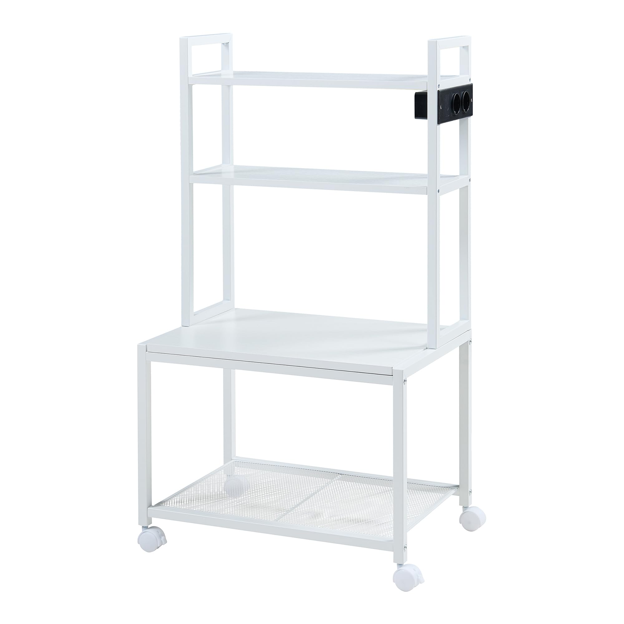 [en.casa] Carrello Porta Stampante per Ufficio Studio a 3 Livelli con 2 Prese di Corrente Scaffale Supporto Laterale con Ruote e Ripiani Griglia 100 x 55 x 38 cm - Bianco