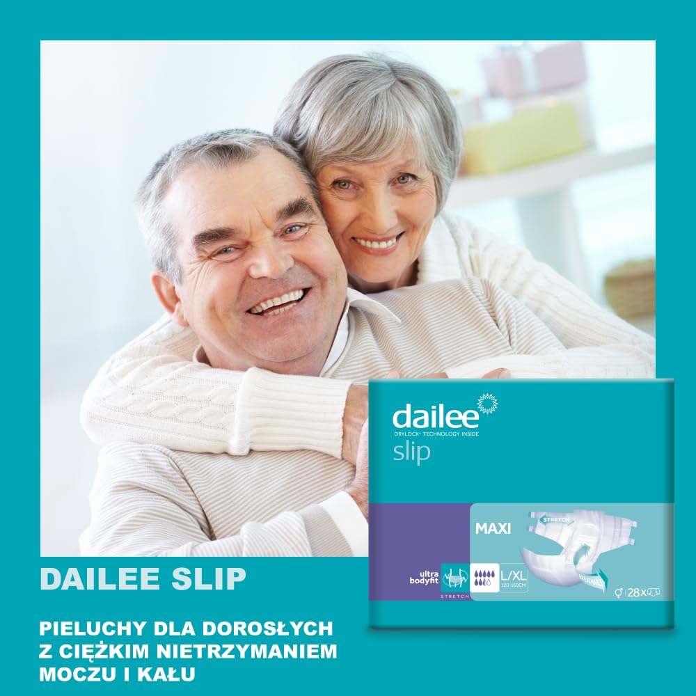 Dailee Slip Maxi L/XL - 112x Pieluszki Dla Starszych Majtek - 4 Paczki po 28 Sztuk, Absorbencja Maxi 7,5 Kropli - Slip Poślizg Absorbent Nietrzymanie Moczu Kobiety Mężczyźni