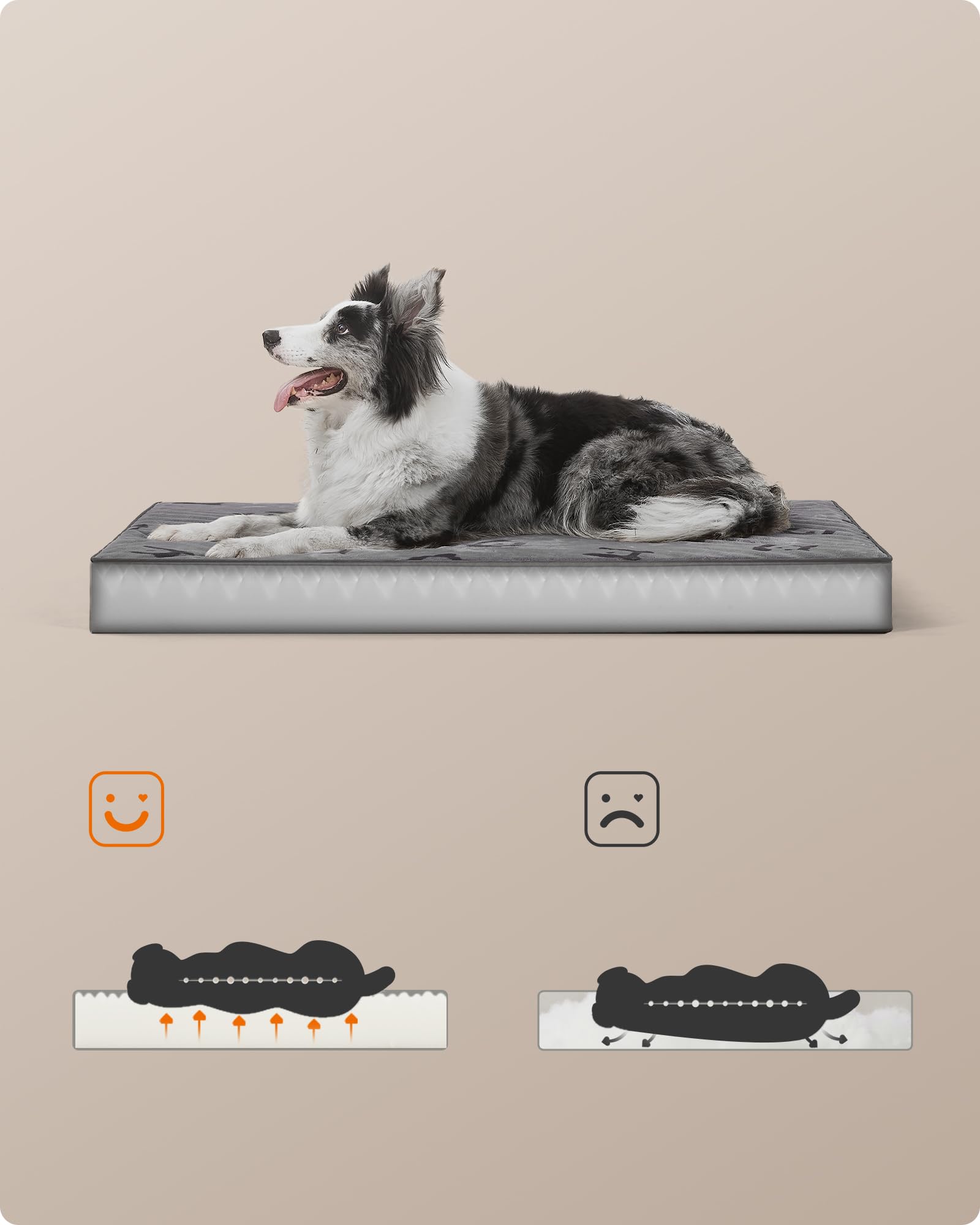 Feandrea Cama para Perros, Cama para Mascotas, Espuma Corrugada Preformada, con Asa, Extraíble, Doble Cara, Impermeable, Talla XL, 105 x 73 x 10 cm, Gris Paloma PGW243G01