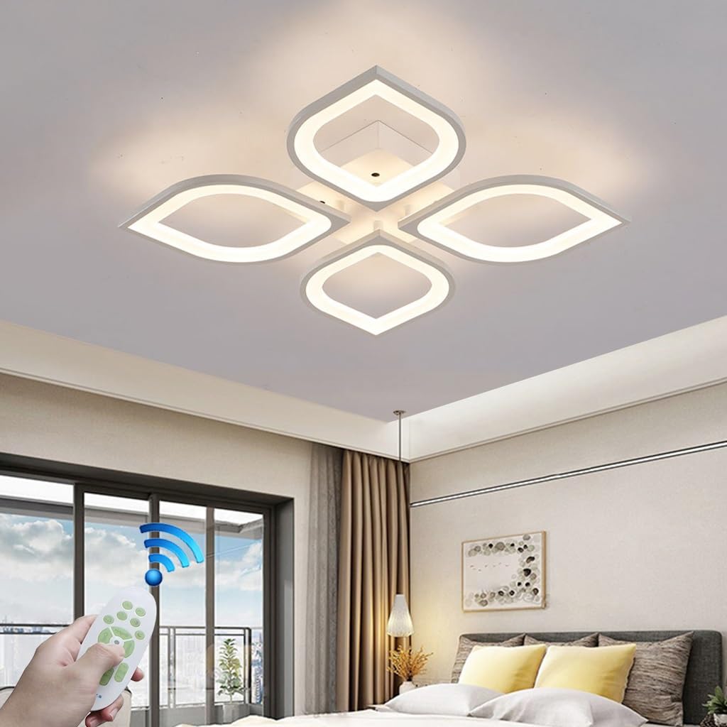 LED Ceiling Lamp Modern Large Living Room Bedroom Decorative Lamp Ceiling Light Dimmable with Remote Control Lighting Flower Design Pendant Light Acrylic Shade for Dining Table Living Kitchen Bathroom