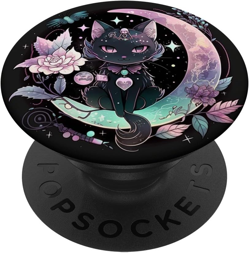 Moon Phases Crystal Witchy Cute Black Cat Kawaii Pastel Goth PopSockets PopWallet for MagSafe
