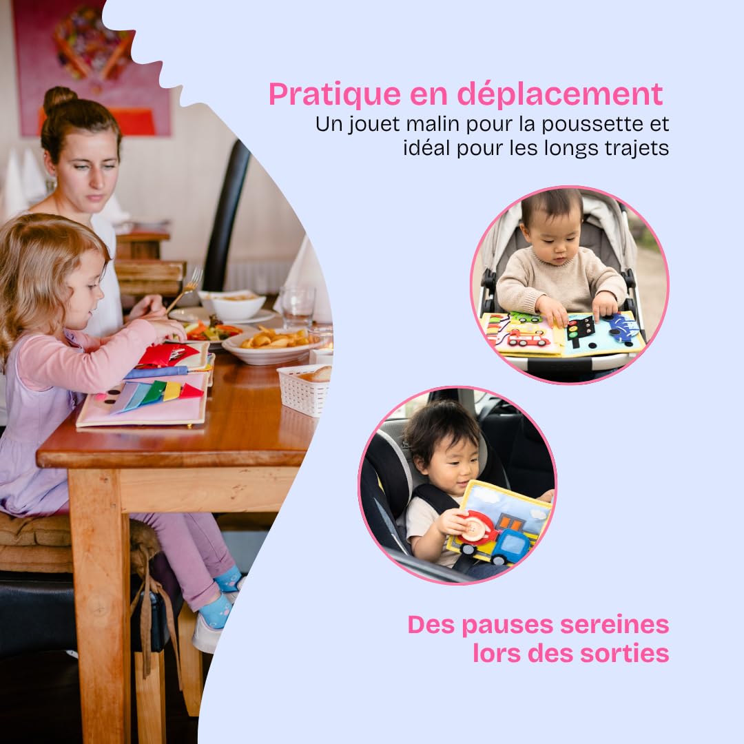 Jolly Designs Mini Quiet Book Mon Premier Tracteur – Jouet Montessori dès 18 Mois – Livre d‘activités en Feutrine – Livre Tissu éducatif sur Les véhicules & la sécurité routière