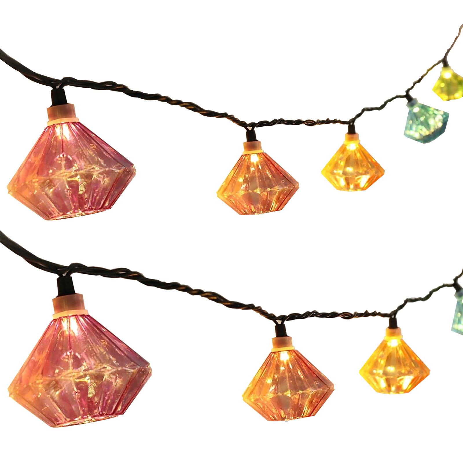 Vigdur Lantern String Lights - Multicolor Decorative String Lights Plug in with 10 Diamond Shaped Bulbs, Indoor String Light for Xmas Party Wedding Bedroom Patio Decor